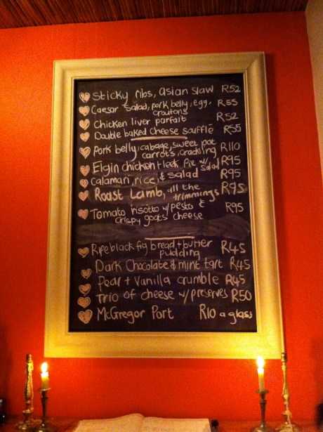 The daily changing menu at Karoux