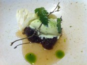 Earl Grey infused prunes with lovage ice cream and milk skin