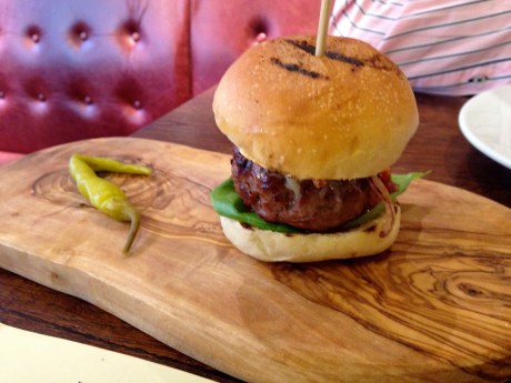 Ember Yard smoked Basque beef burger with idiazabal and chorizo ketchup